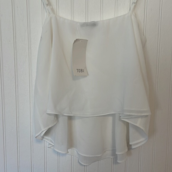 NEW WITH TAGS | Tobi White Chiffon Flowy Crop Tank Top (LARGE) - Picture 4 of 4
